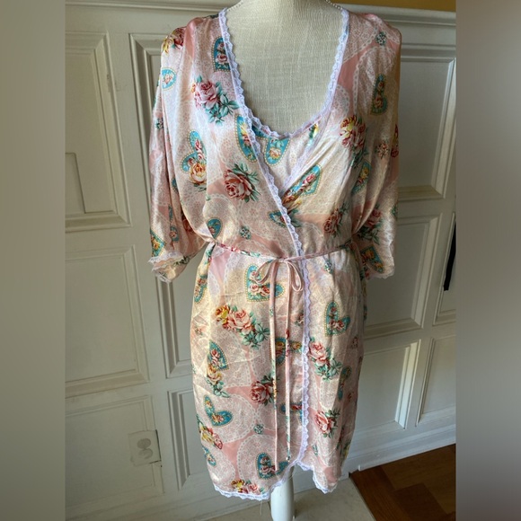 VTG AMELIA’S SET LINGERIE CHEMISE ROBE VALENTINE’S HEARTS ROSE LARGE - Picture 2 of 9